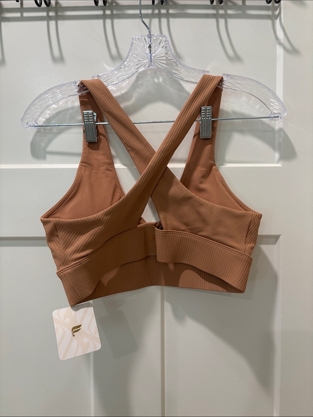 Fabletics Ribbed Cross-Back Sports Bra in Camel - Picture 3 of 3